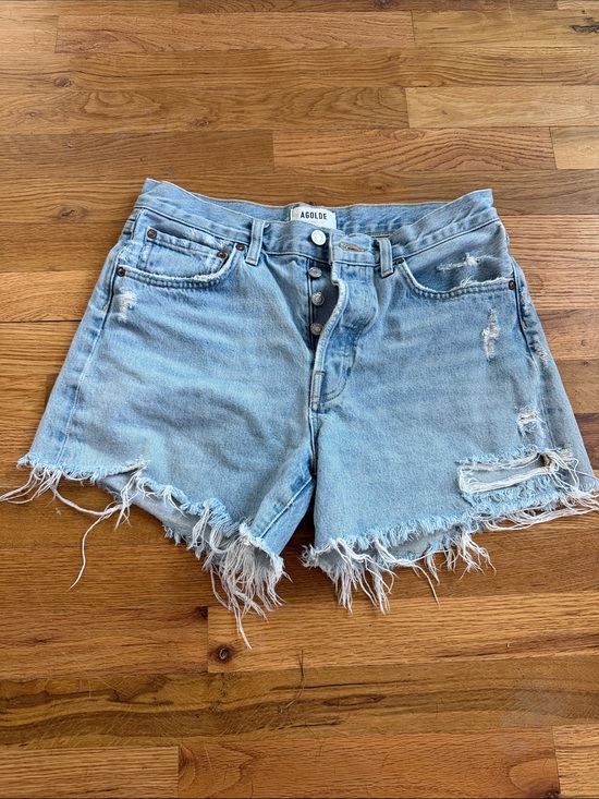 Agolde Pants - Agolde Light Wash Distressed Frayed Hem Denim Shorts